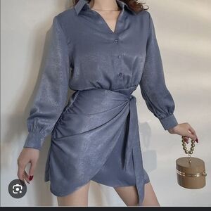 Zara Shimmering Gray Long Sleeve Dress